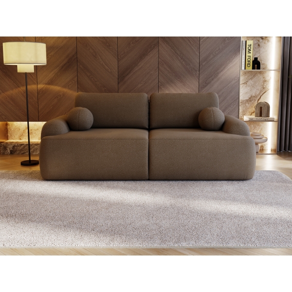 NOWOCZESNA KANAPA SOFA AGAT W BRĄZOWEJ TKANINIE BARANEK - W ARANŻACJI